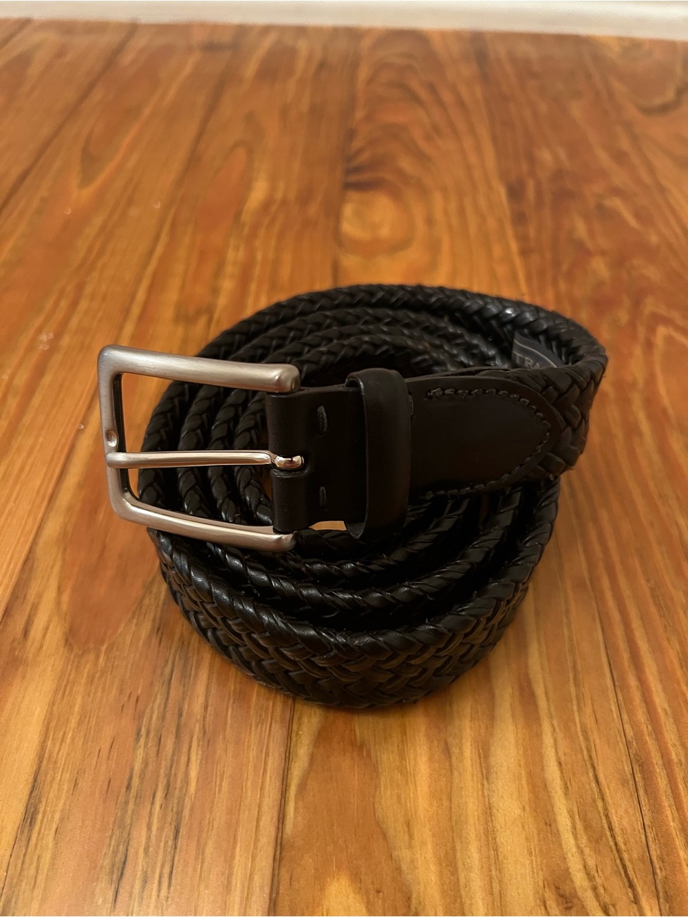 Men’s Vintage Trafalgar Black Leather Braided Belt Size 44 Made In USA